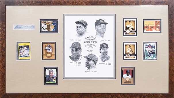 60 Home Run Club Signed Oversized Framed 22x28" Collage Including Babe Ruth, Barry Bonds, Roger Maris, Mark McGwire and Sammy Sosa (PSA/DNA) 